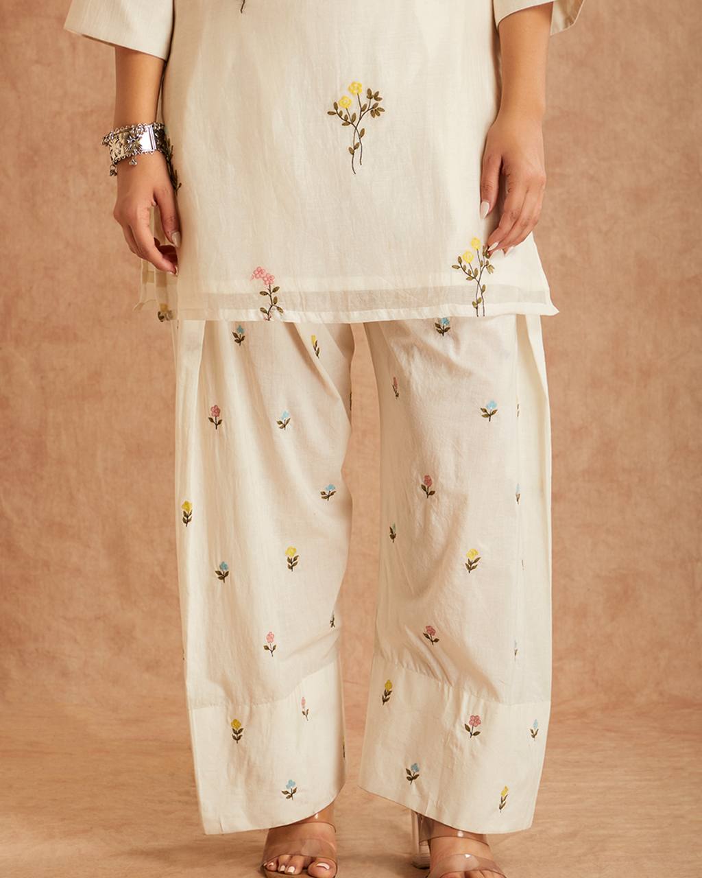 Cotton Silk Multi Needle Work Embroidery Work Farshi Salwar Set