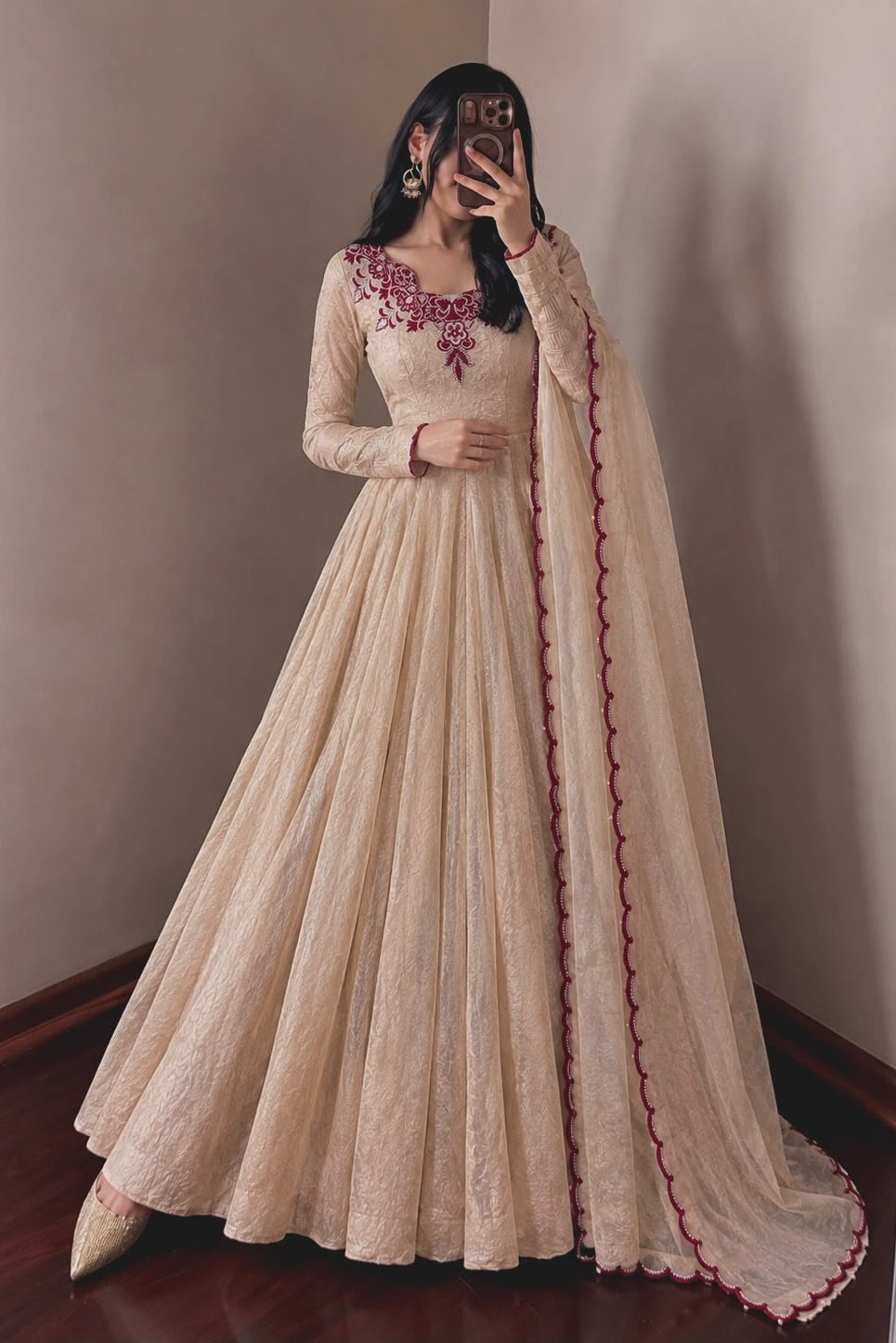 Party Wear Doremon Crush Gown with Pant and Butterfly Net Dupatta