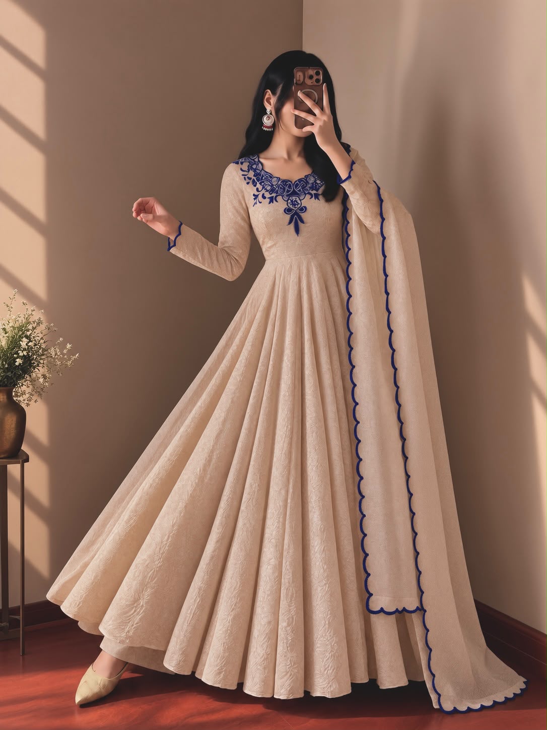 Party Wear Doremon Crush Gown with Pant and Butterfly Net Dupatta