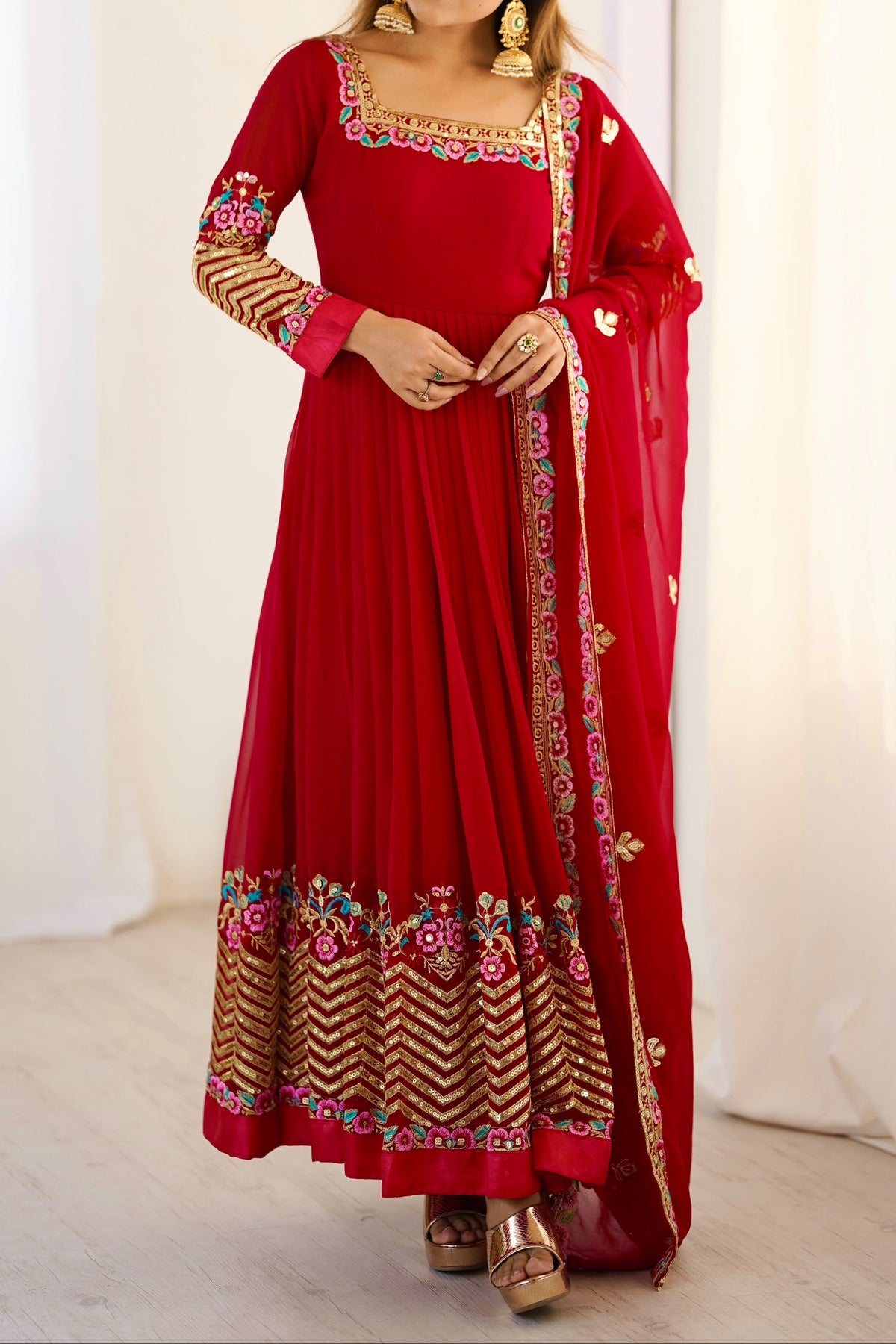 Heavy Georgette Wedding Wear Embroidery Work Long Anarkali Set
