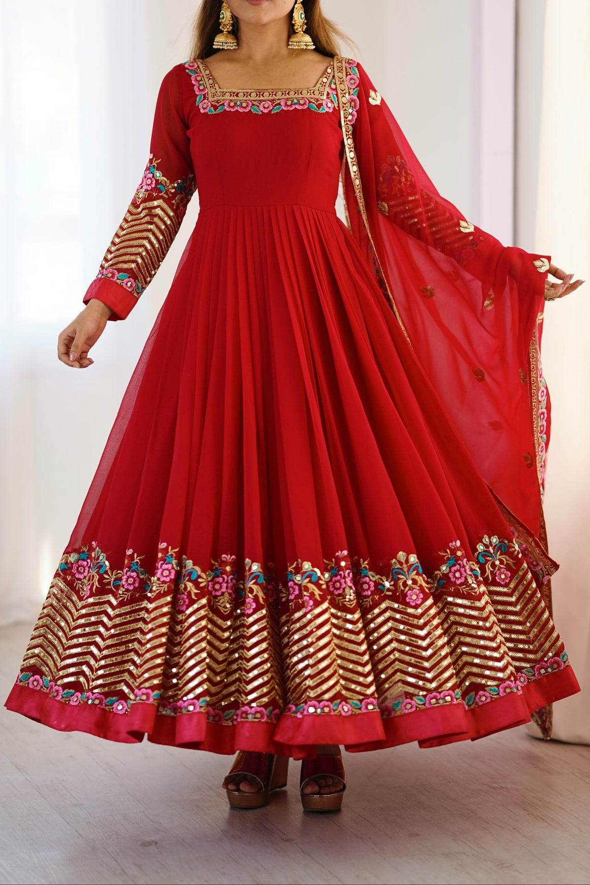 Heavy Georgette Wedding Wear Embroidery Work Long Anarkali Set