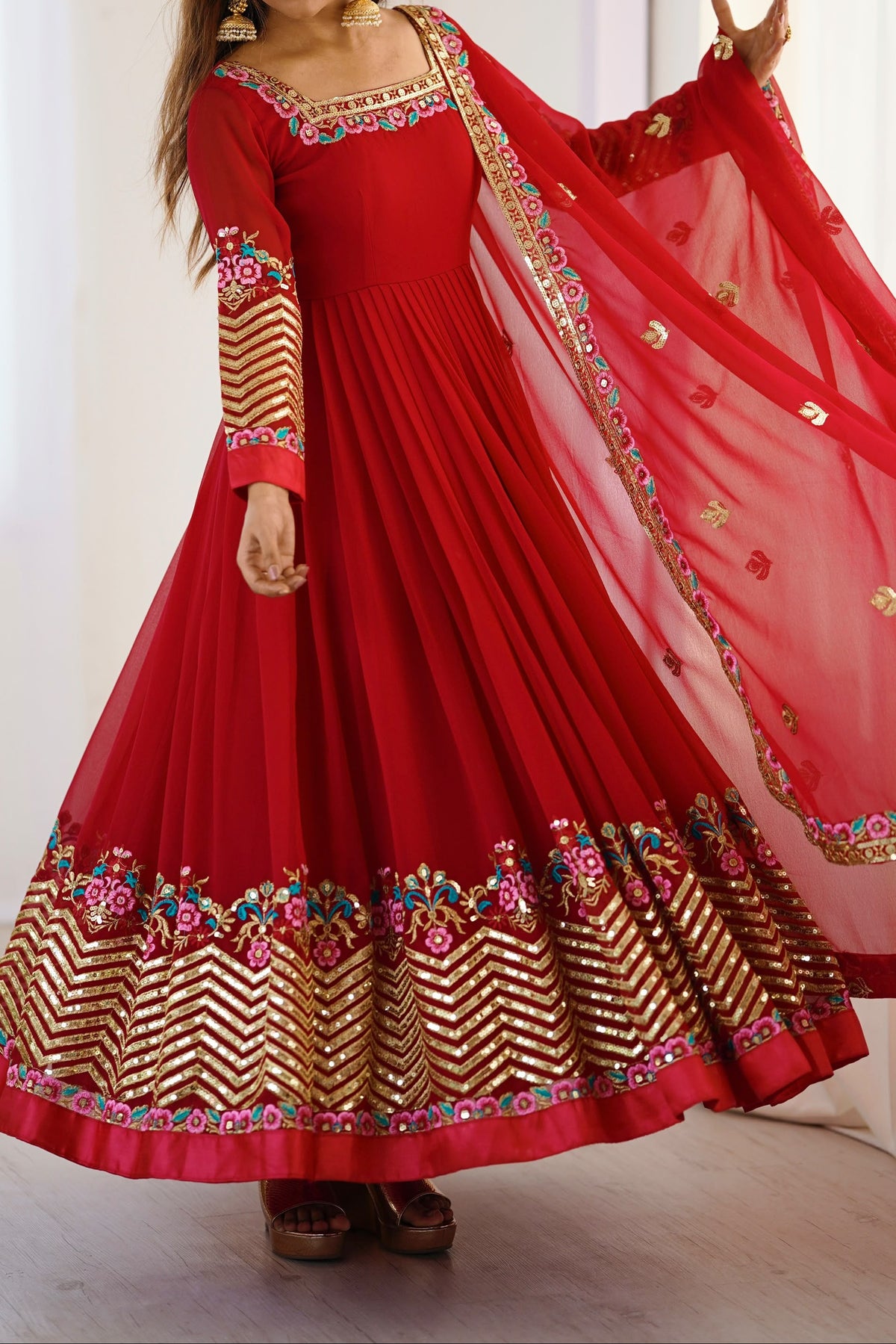 Heavy Georgette Wedding Wear Embroidery Work Long Anarkali Set