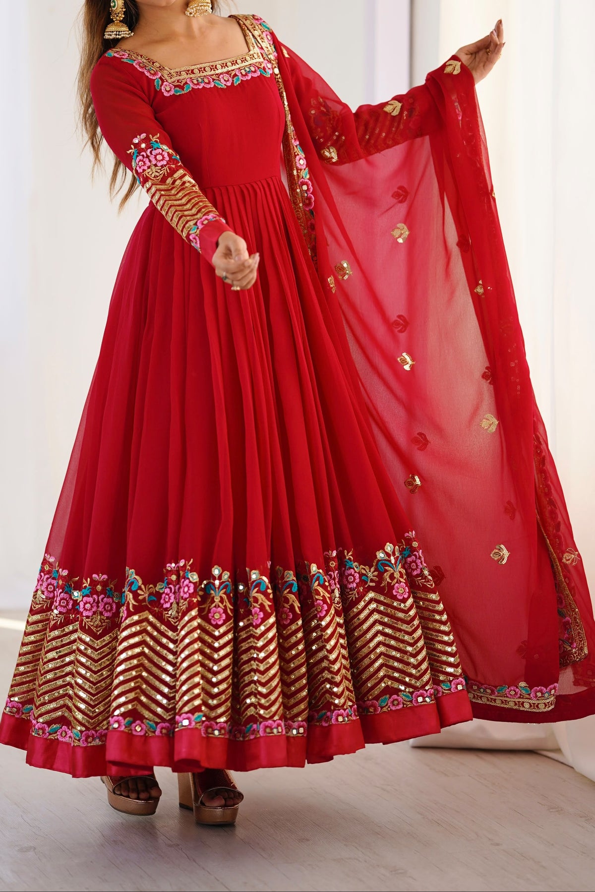 Heavy Georgette Wedding Wear Embroidery Work Long Anarkali Set