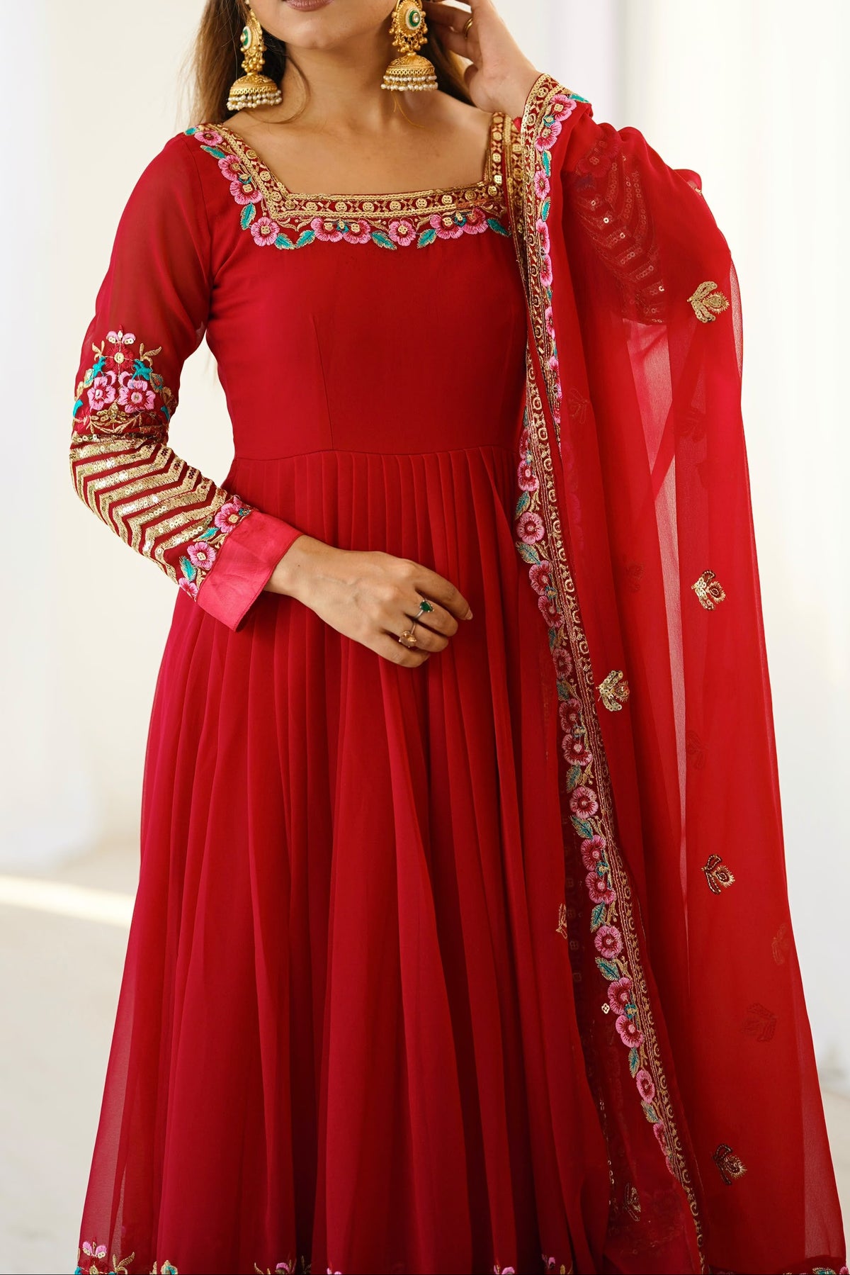 Heavy Georgette Wedding Wear Embroidery Work Long Anarkali Set