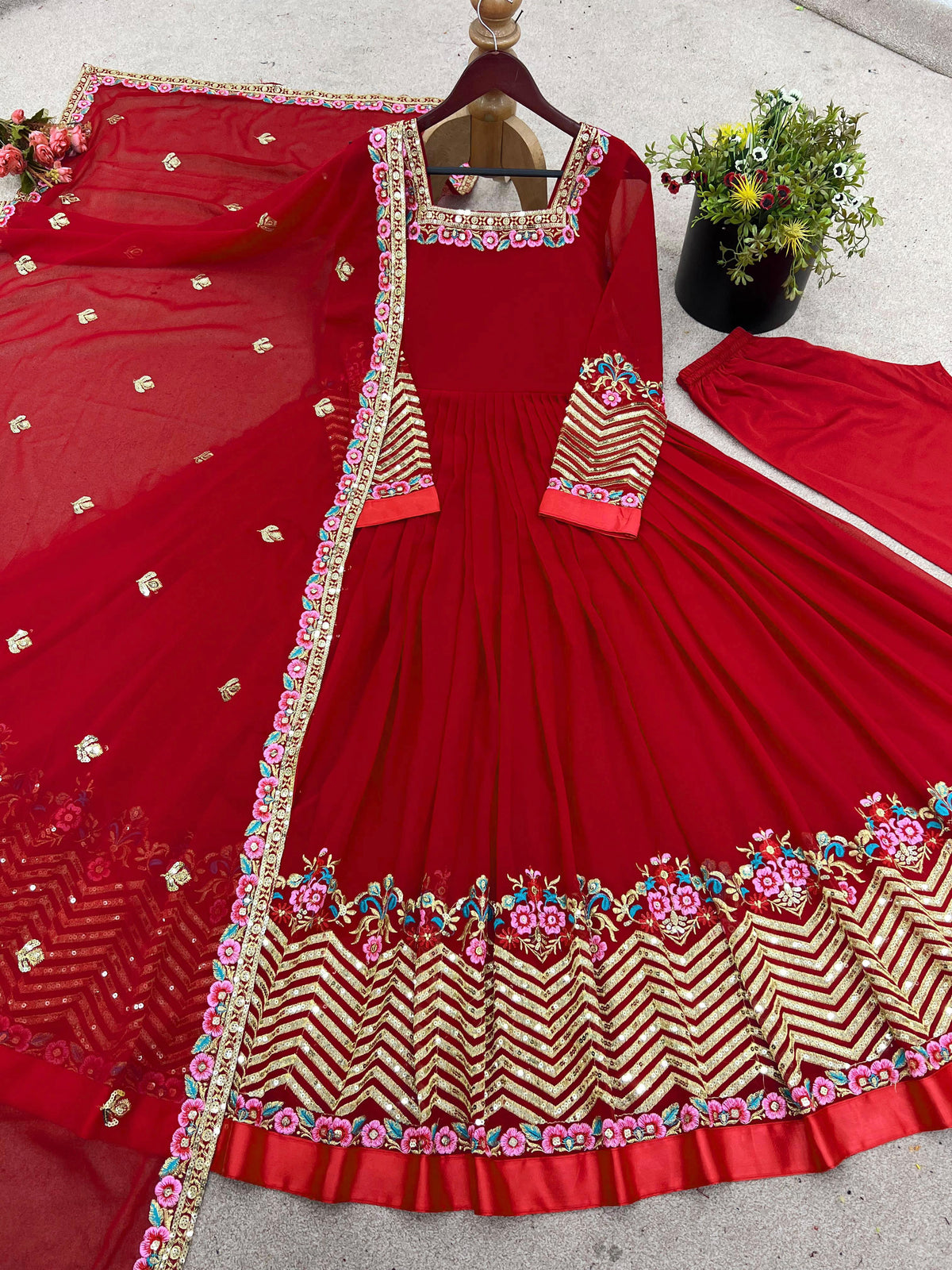 Heavy Georgette Wedding Wear Embroidery Work Long Anarkali Set