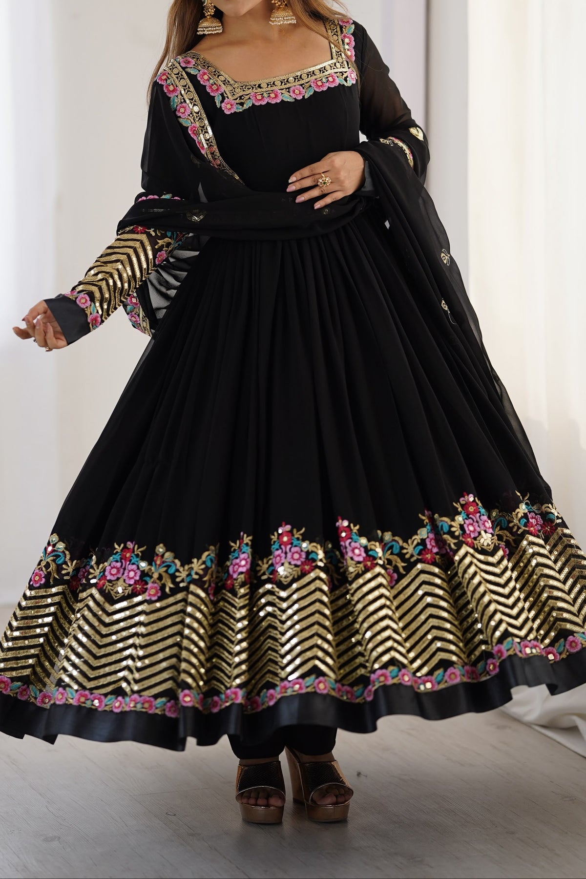 Heavy Georgette Wedding Wear Embroidery Work Long Anarkali Set