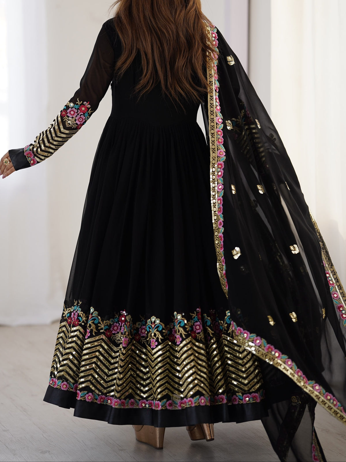 Heavy Georgette Wedding Wear Embroidery Work Long Anarkali Set