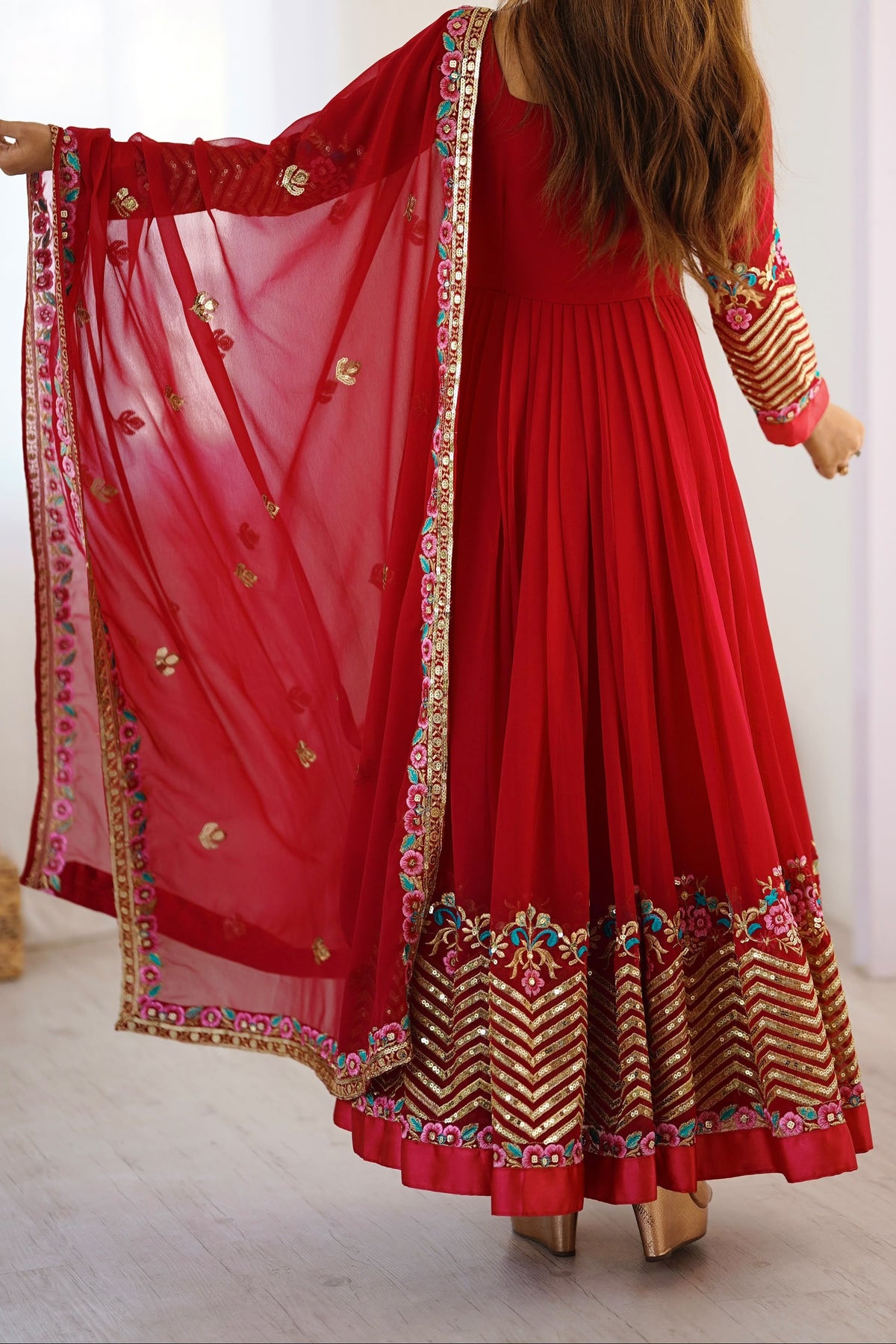 Heavy Georgette Wedding Wear Embroidery Work Long Anarkali Set