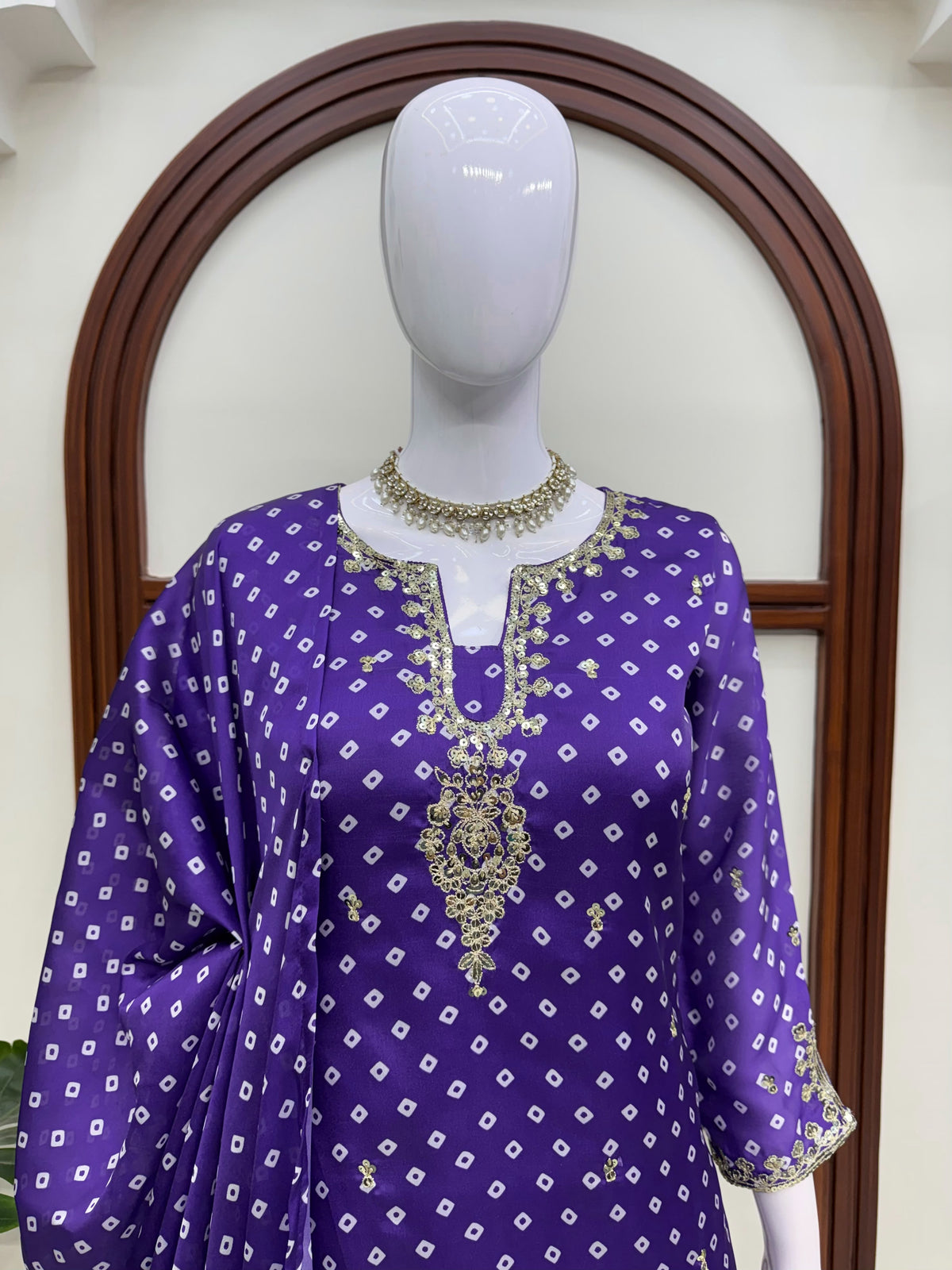Royal Purple Georgette Straight Suit with Sequin Work