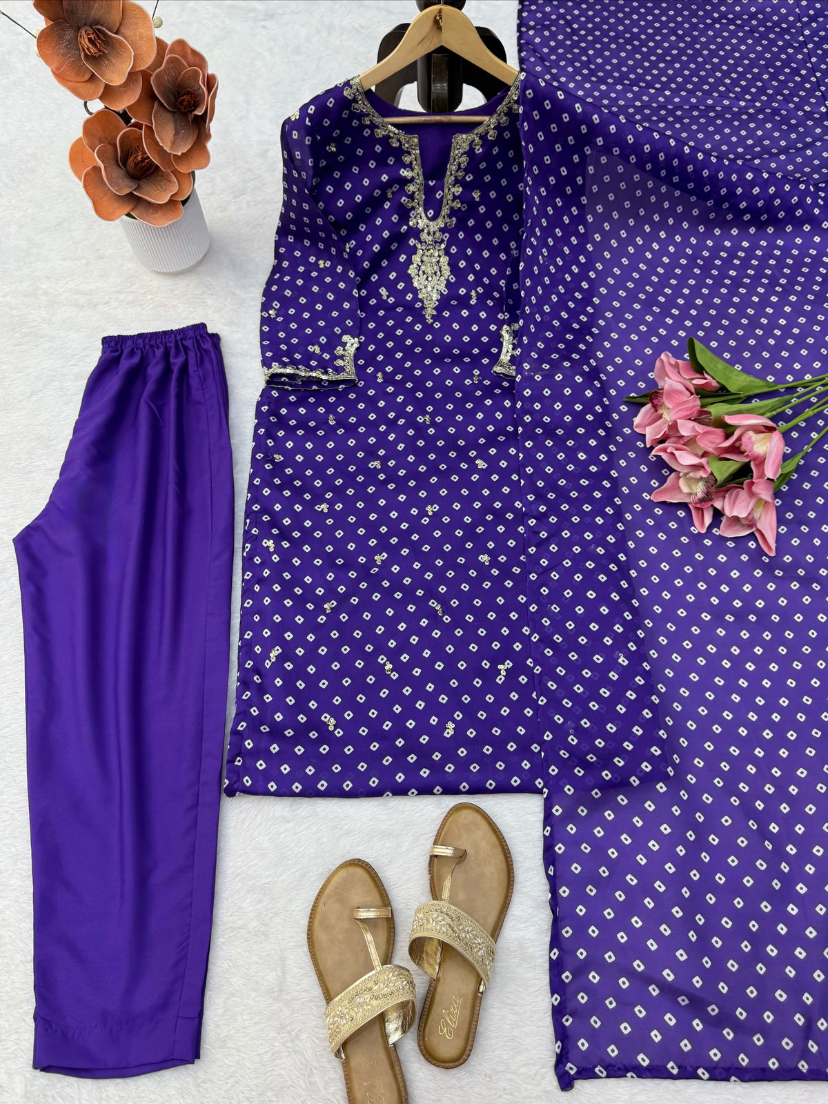 Royal Purple Georgette Straight Suit with Sequin Work