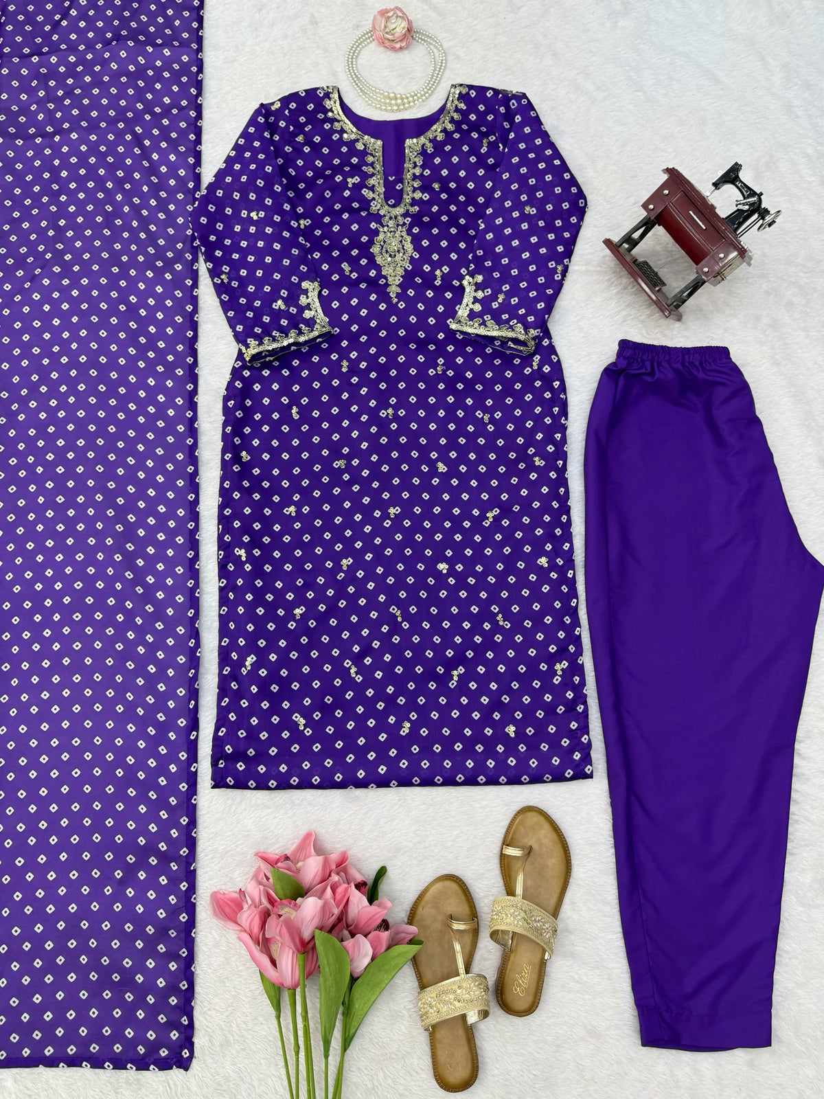 Royal Purple Georgette Straight Suit with Sequin Work