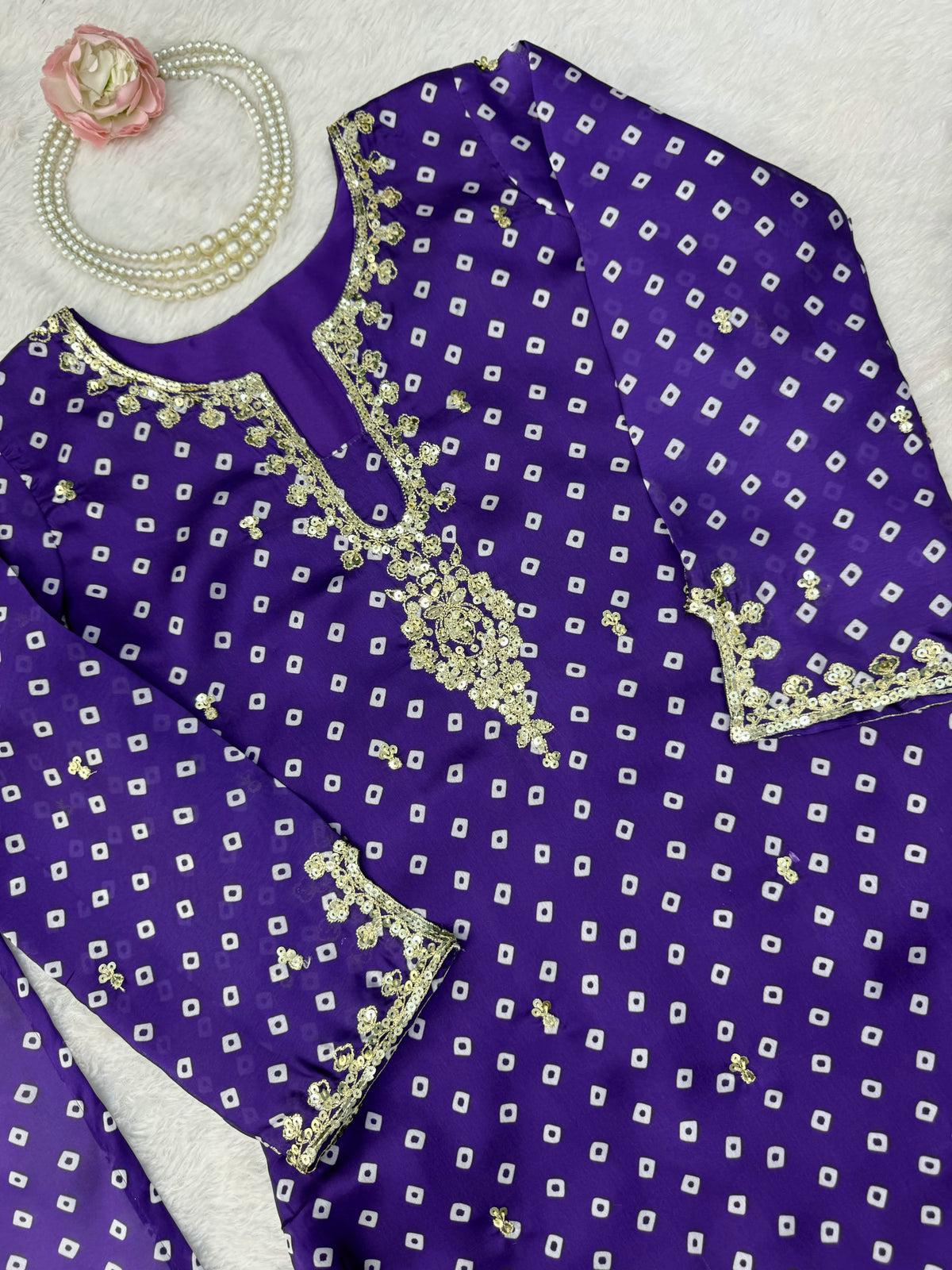 Royal Purple Georgette Straight Suit with Sequin Work