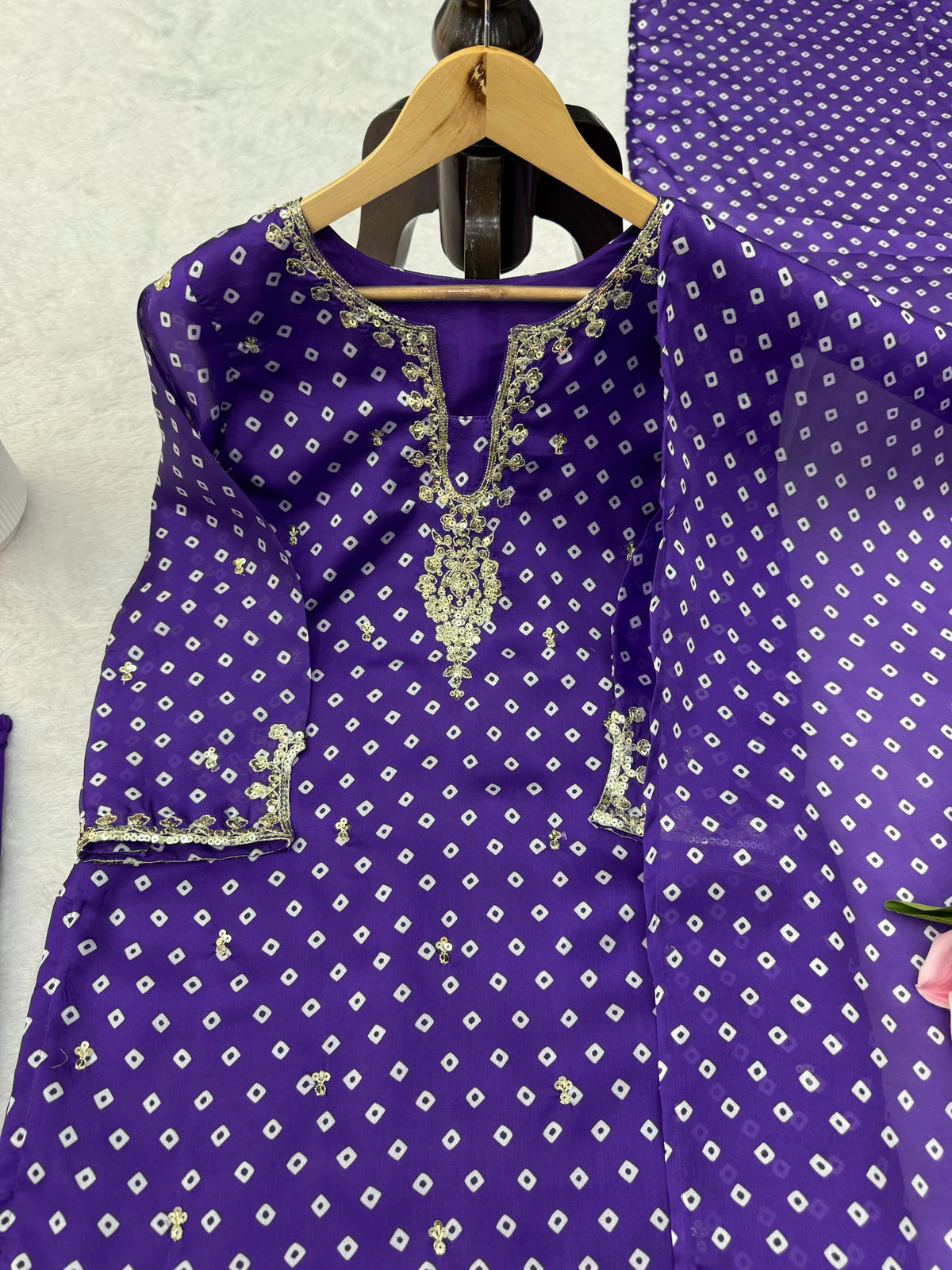 Royal Purple Georgette Straight Suit with Sequin Work