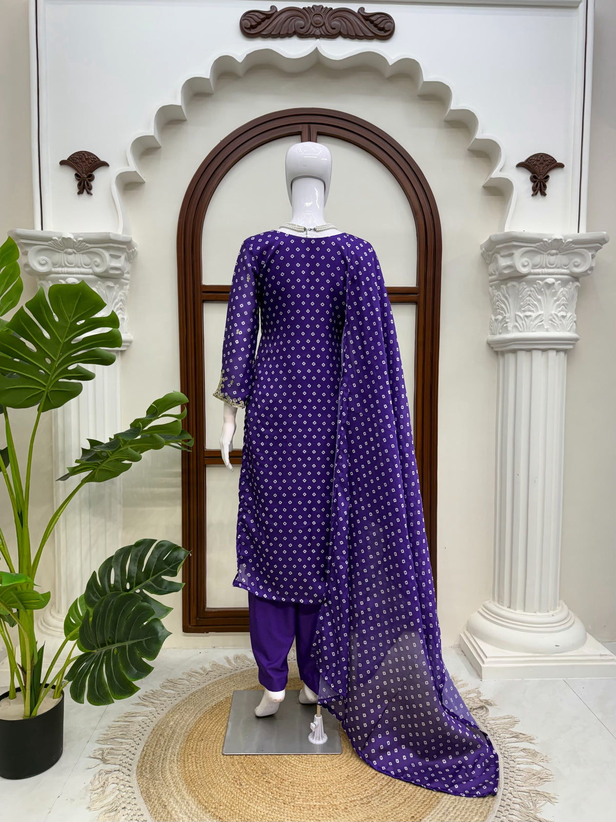 Royal Purple Georgette Straight Suit with Sequin Work