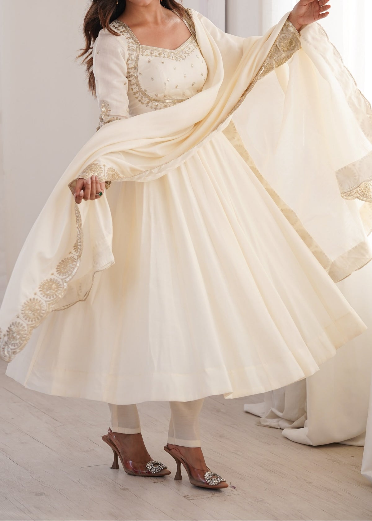 Elegant embroidered sequence designer anarkali three piece set