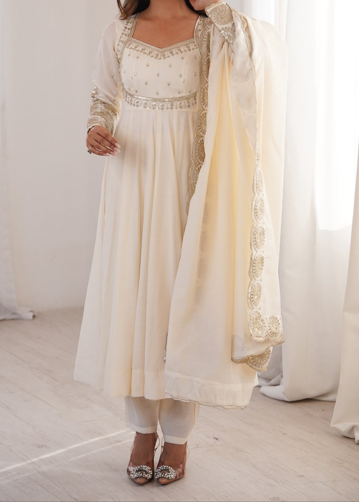 Elegant embroidered sequence designer anarkali three piece set