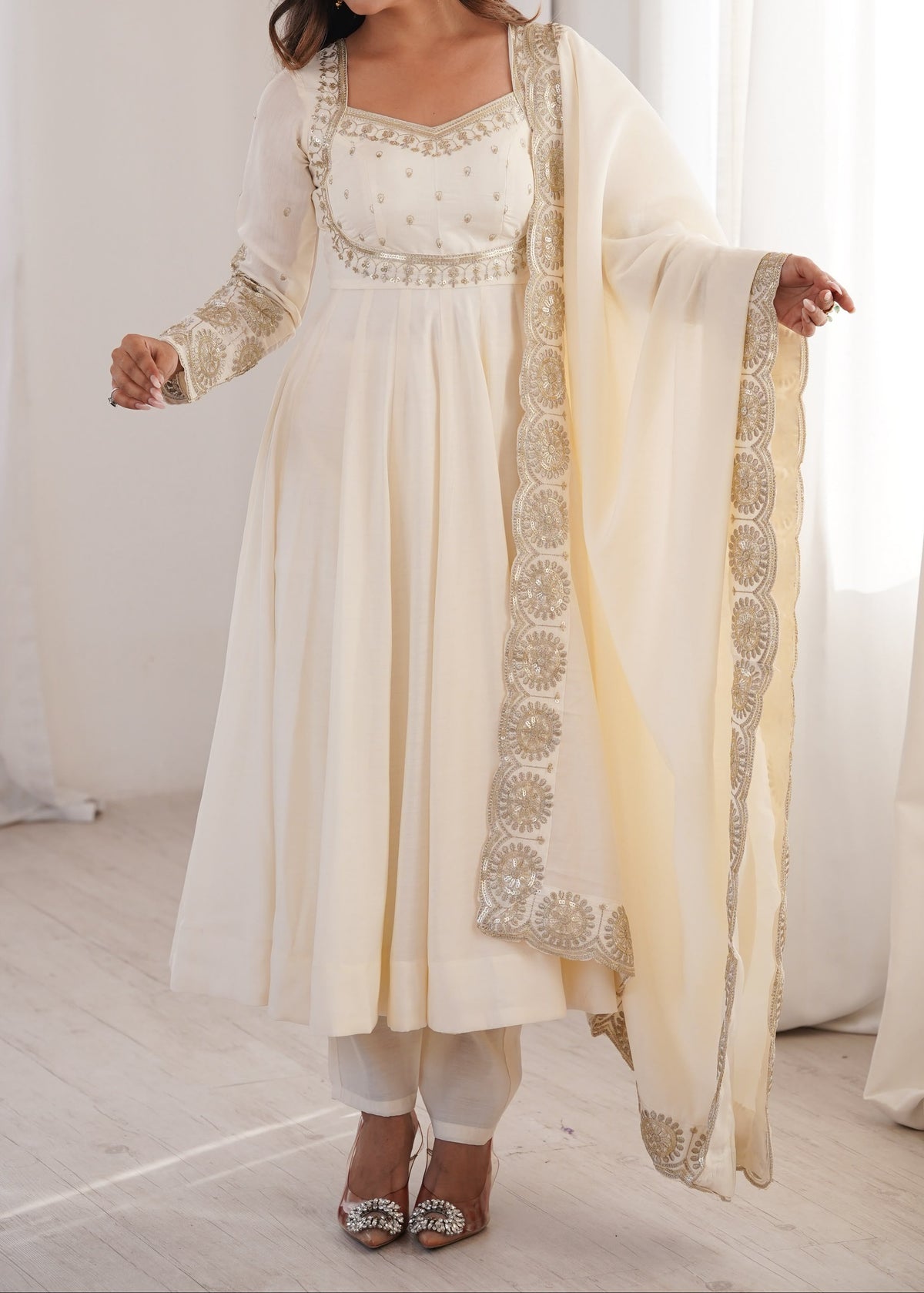 Elegant embroidered sequence designer anarkali three piece set