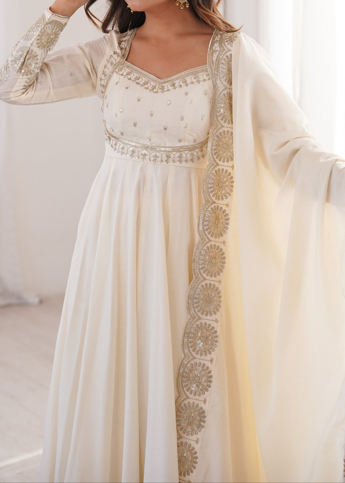 Elegant embroidered sequence designer anarkali three piece set