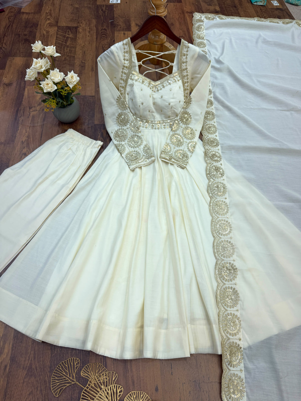 Elegant embroidered sequence designer anarkali three piece set