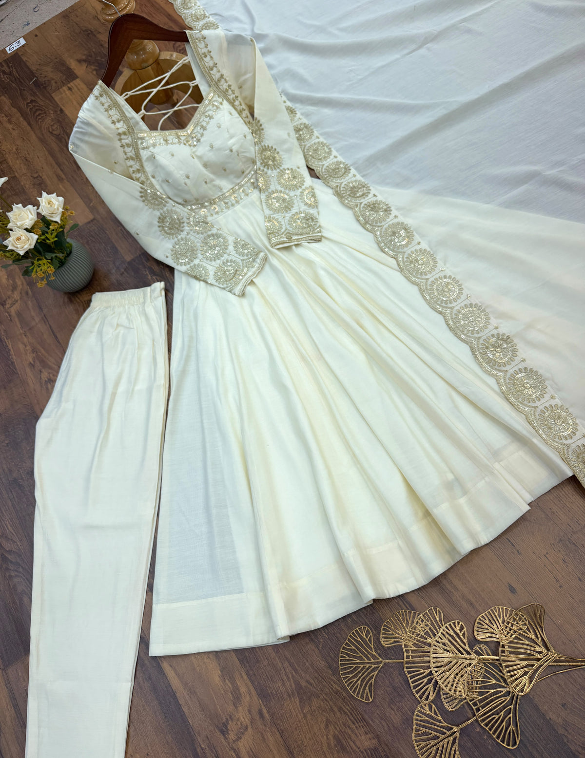 Elegant embroidered sequence designer anarkali three piece set