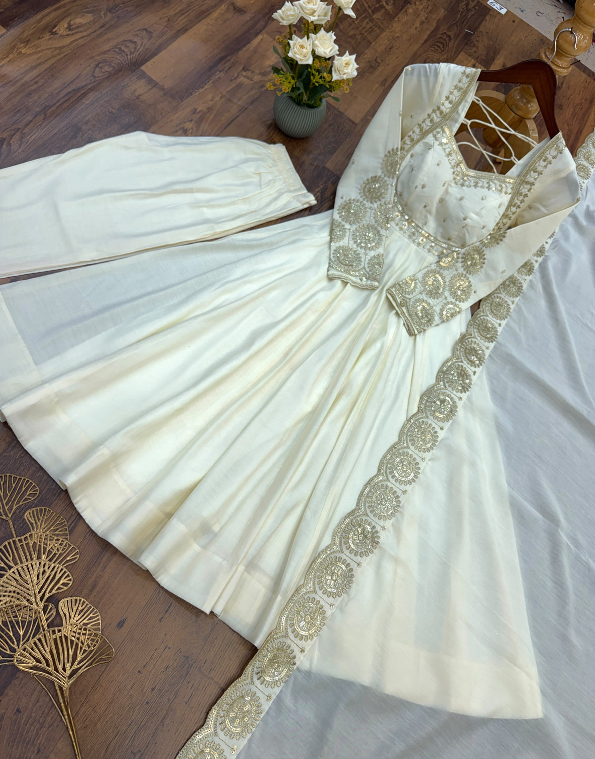 Elegant embroidered sequence designer anarkali three piece set
