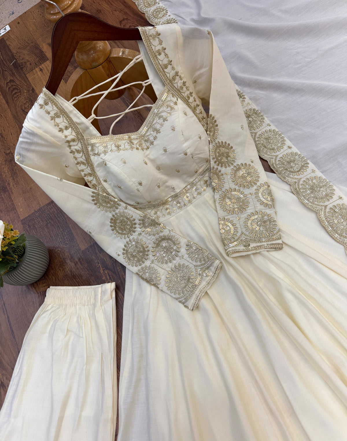 Elegant embroidered sequence designer anarkali three piece set