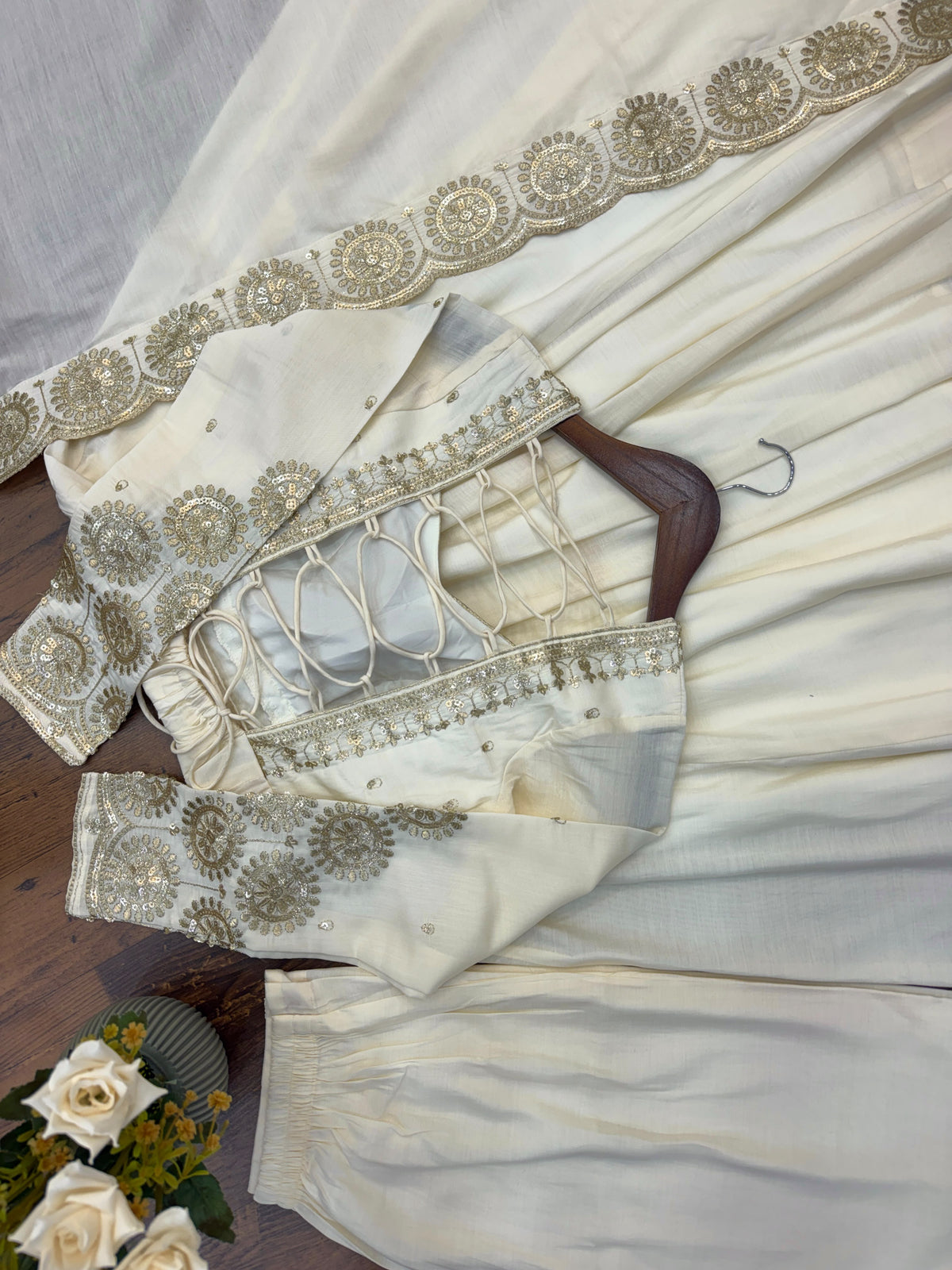Elegant embroidered sequence designer anarkali three piece set