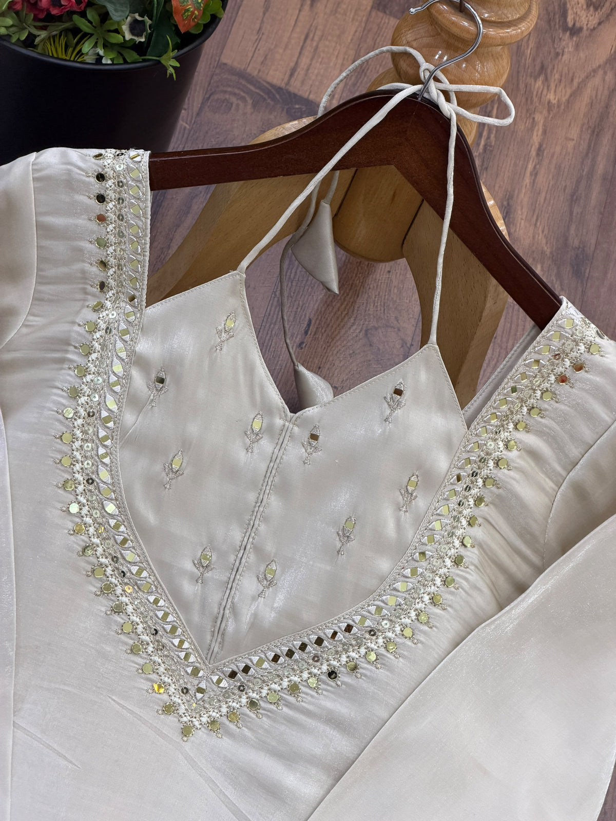 Designer party wear sharara set with lace border moti work