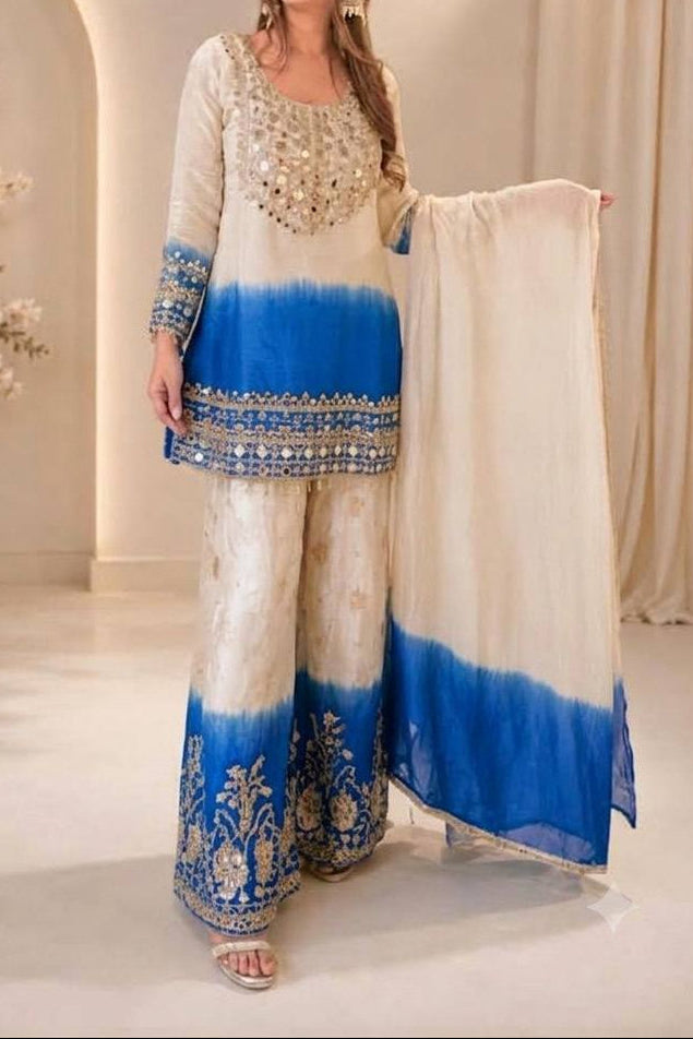 Real Mirror & Embroidery Work Fully Stitched Palazzo Set
