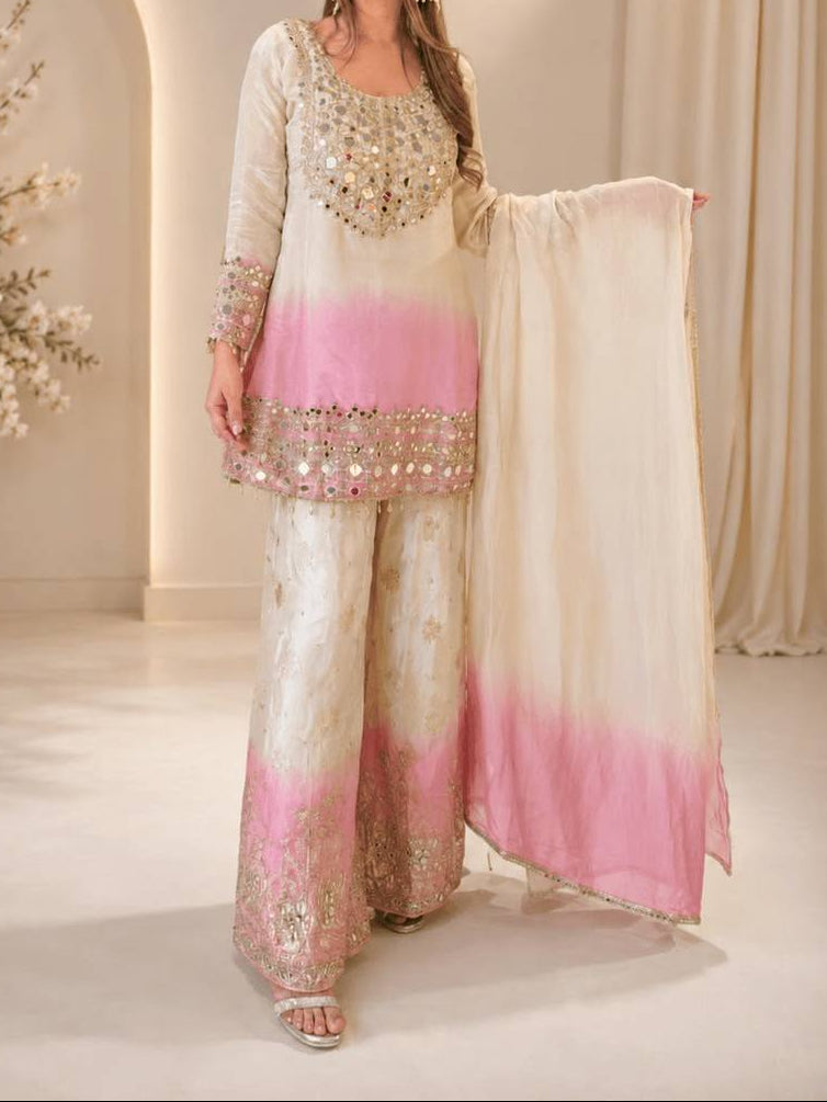 Real Mirror & Embroidery Work Fully Stitched Palazzo Set