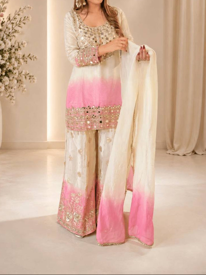 Real Mirror & Embroidery Work Fully Stitched Palazzo Set