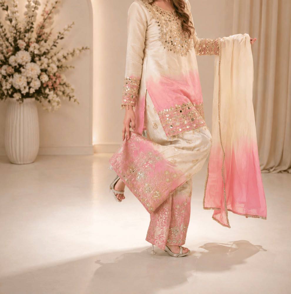 Real Mirror & Embroidery Work Fully Stitched Palazzo Set