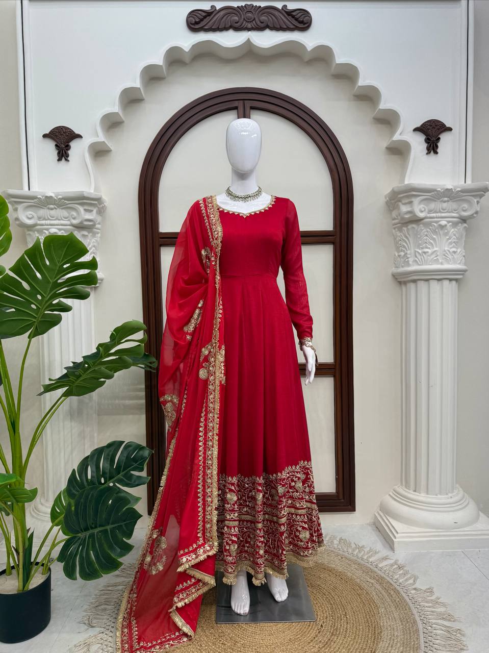 Red Premium Vichitra Silk Wedding Special Anarkali Suit Set