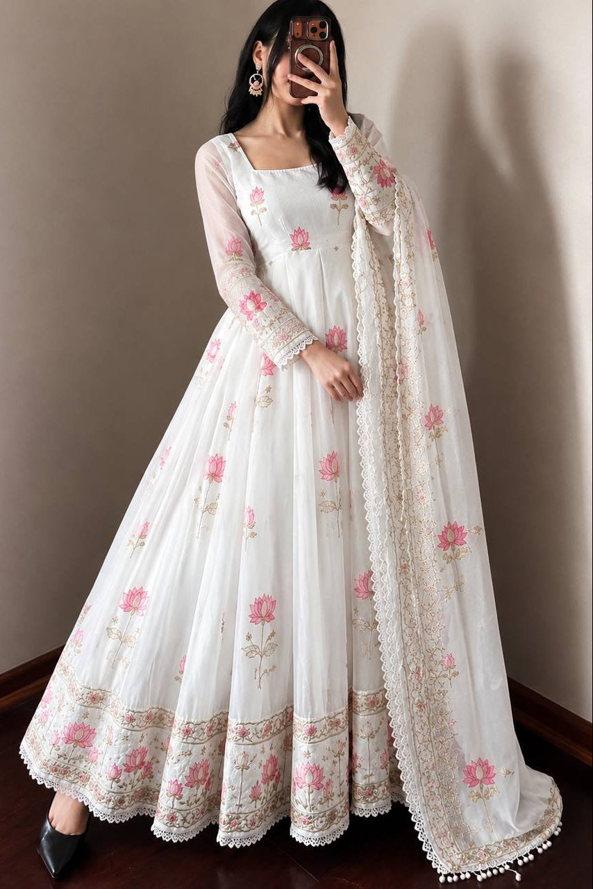 Festive Wear Fendy Silk Heavy Sequin Embroidery Work Anarkali Set
