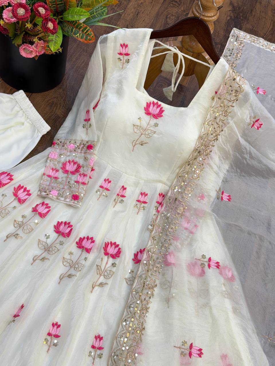 Festive Wear Fendy Silk Heavy Sequin Embroidery Work Anarkali Set