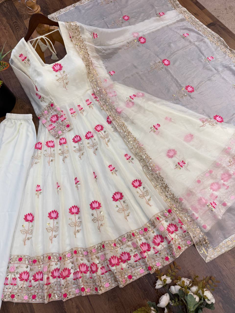 Festive Wear Fendy Silk Heavy Sequin Embroidery Work Anarkali Set
