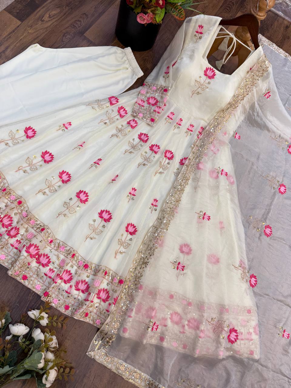 Festive Wear Fendy Silk Heavy Sequin Embroidery Work Anarkali Set