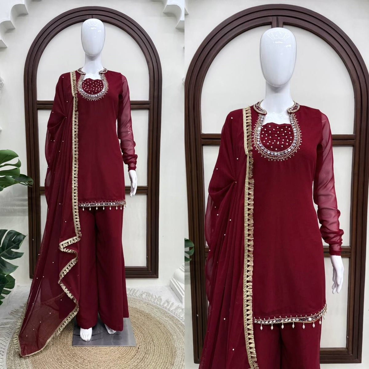 Premium Handwork With Real Mirror Work Designer Palazzo Set