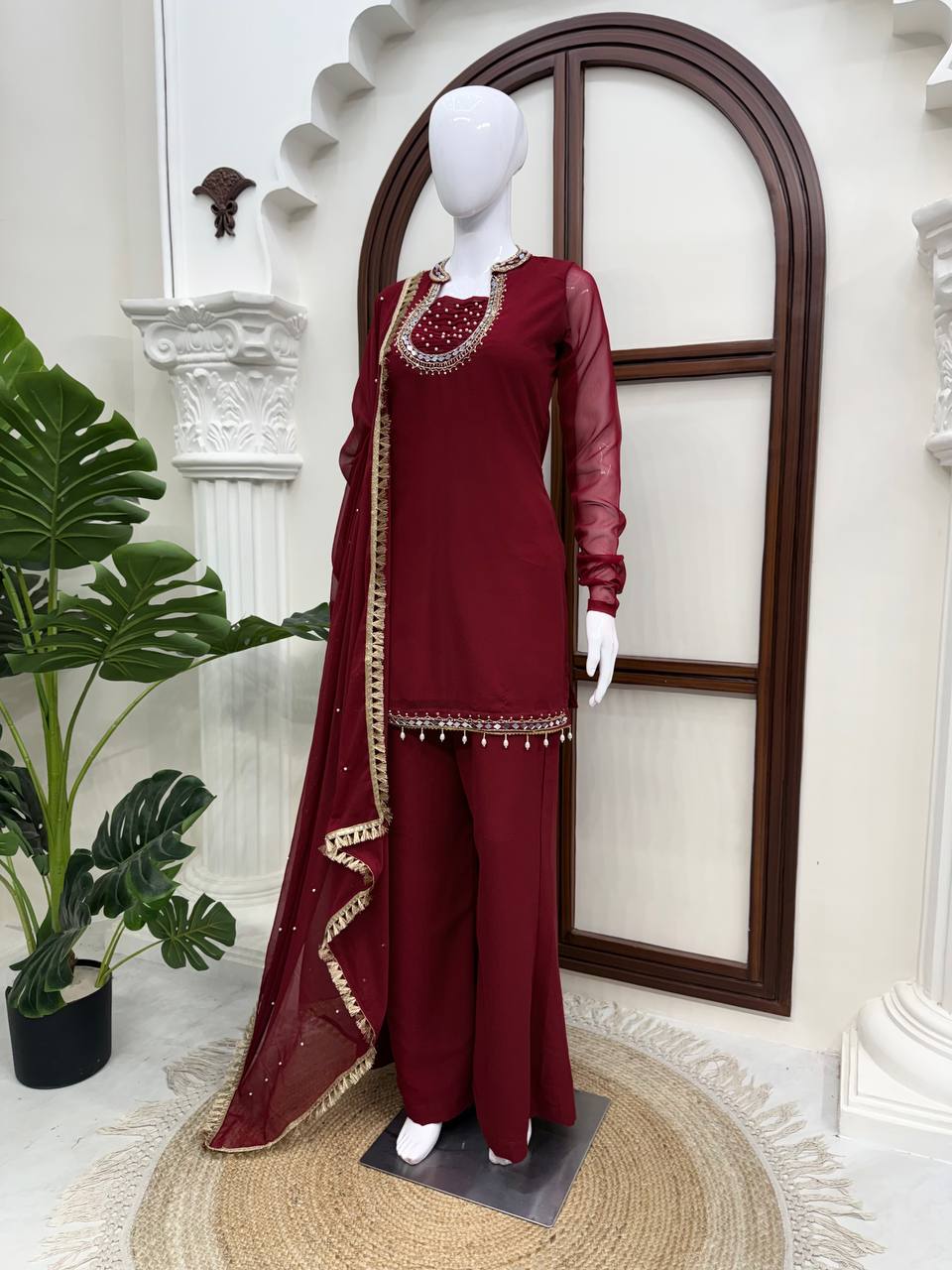 Premium Handwork With Real Mirror Work Designer Palazzo Set