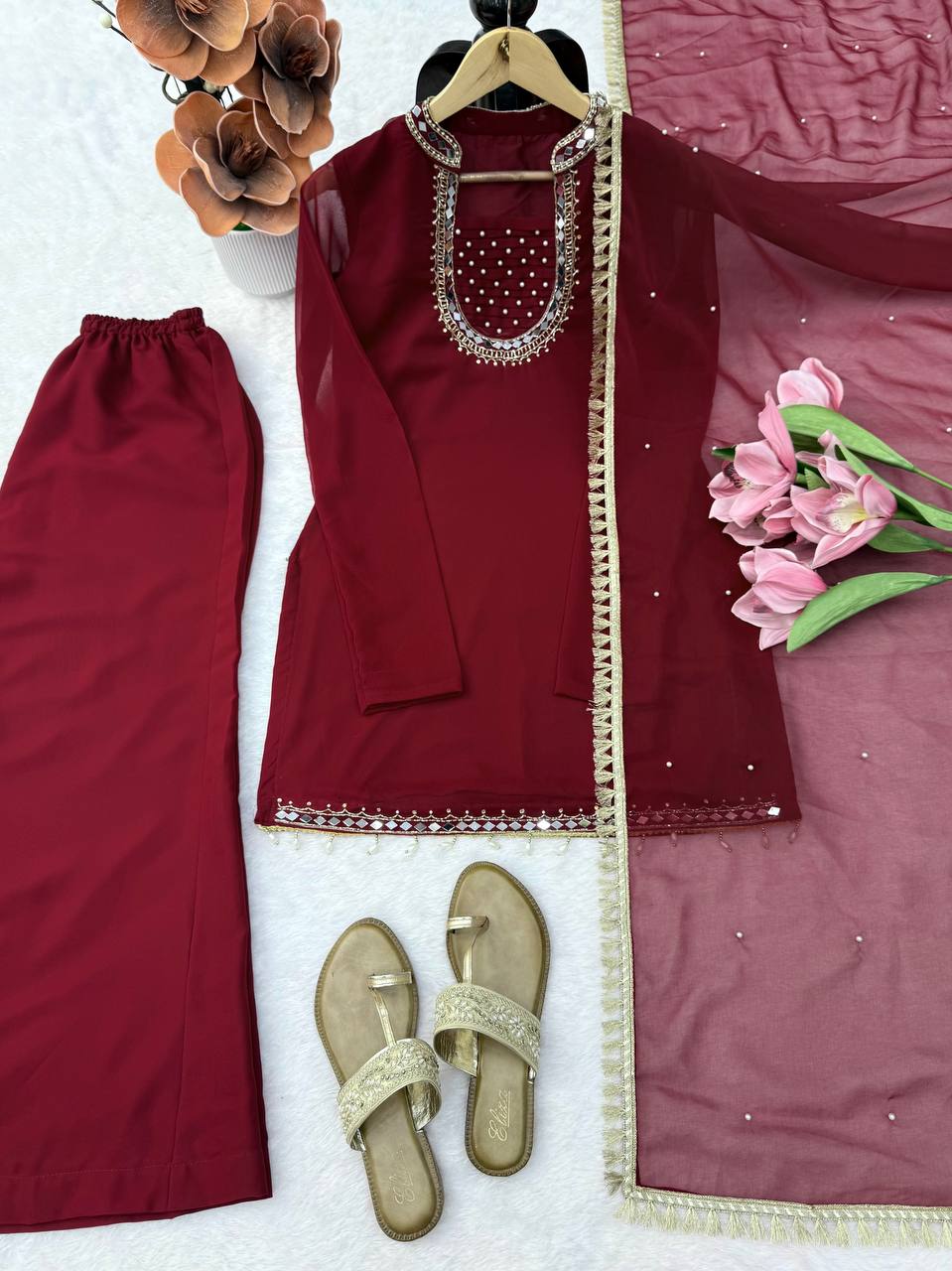 Premium Handwork With Real Mirror Work Designer Palazzo Set