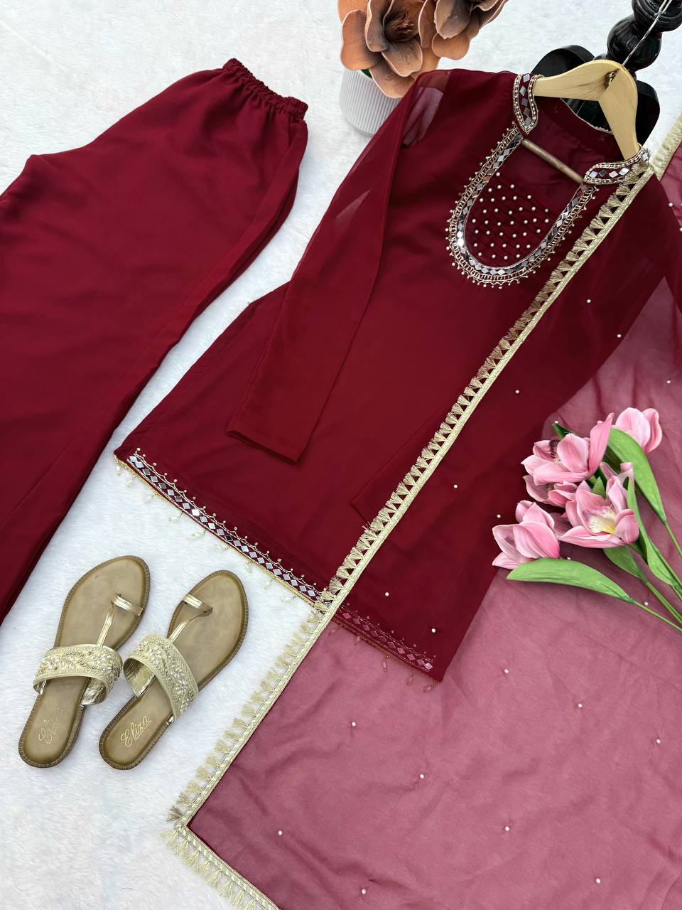 Premium Handwork With Real Mirror Work Designer Palazzo Set