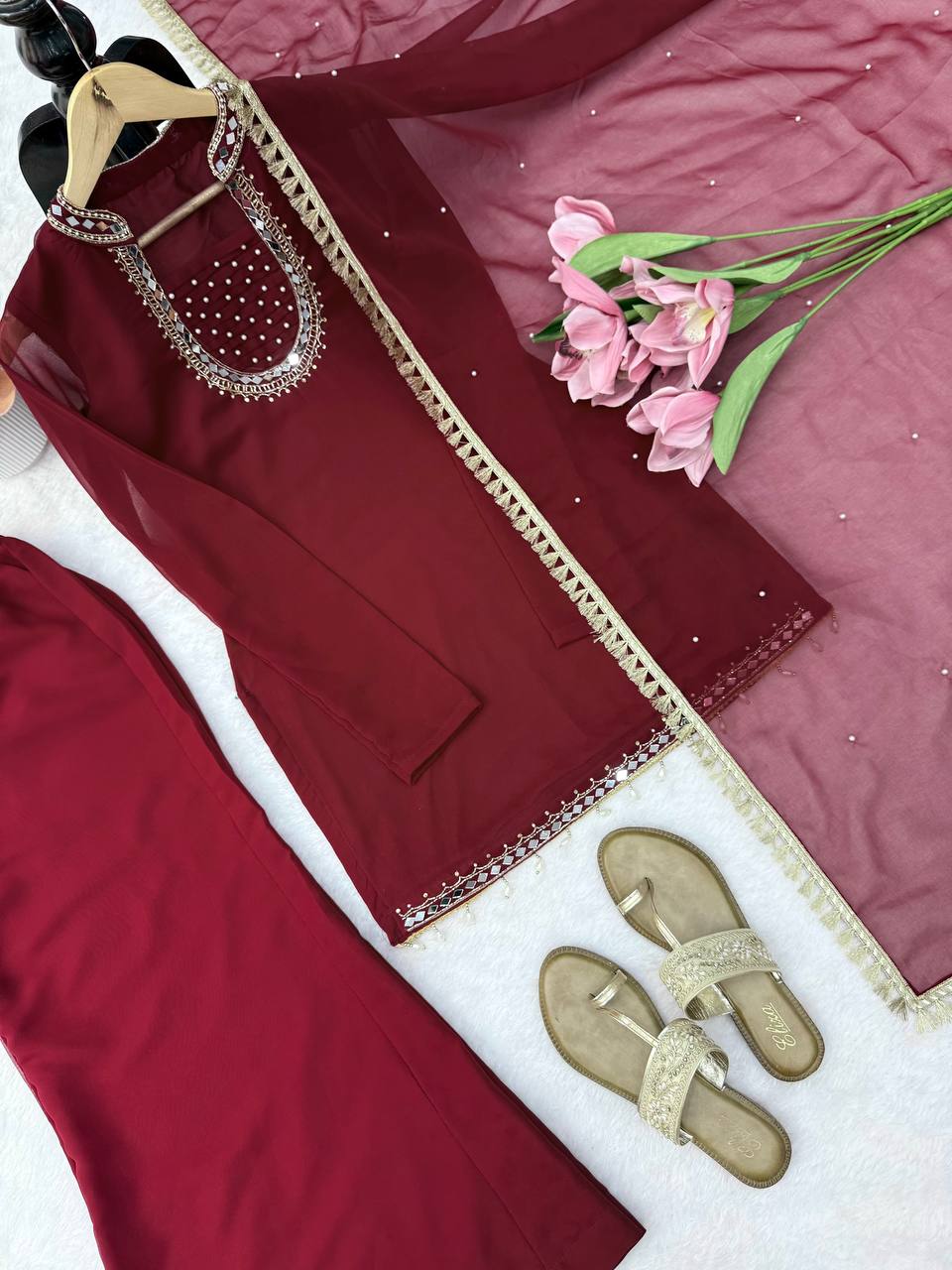 Premium Handwork With Real Mirror Work Designer Palazzo Set