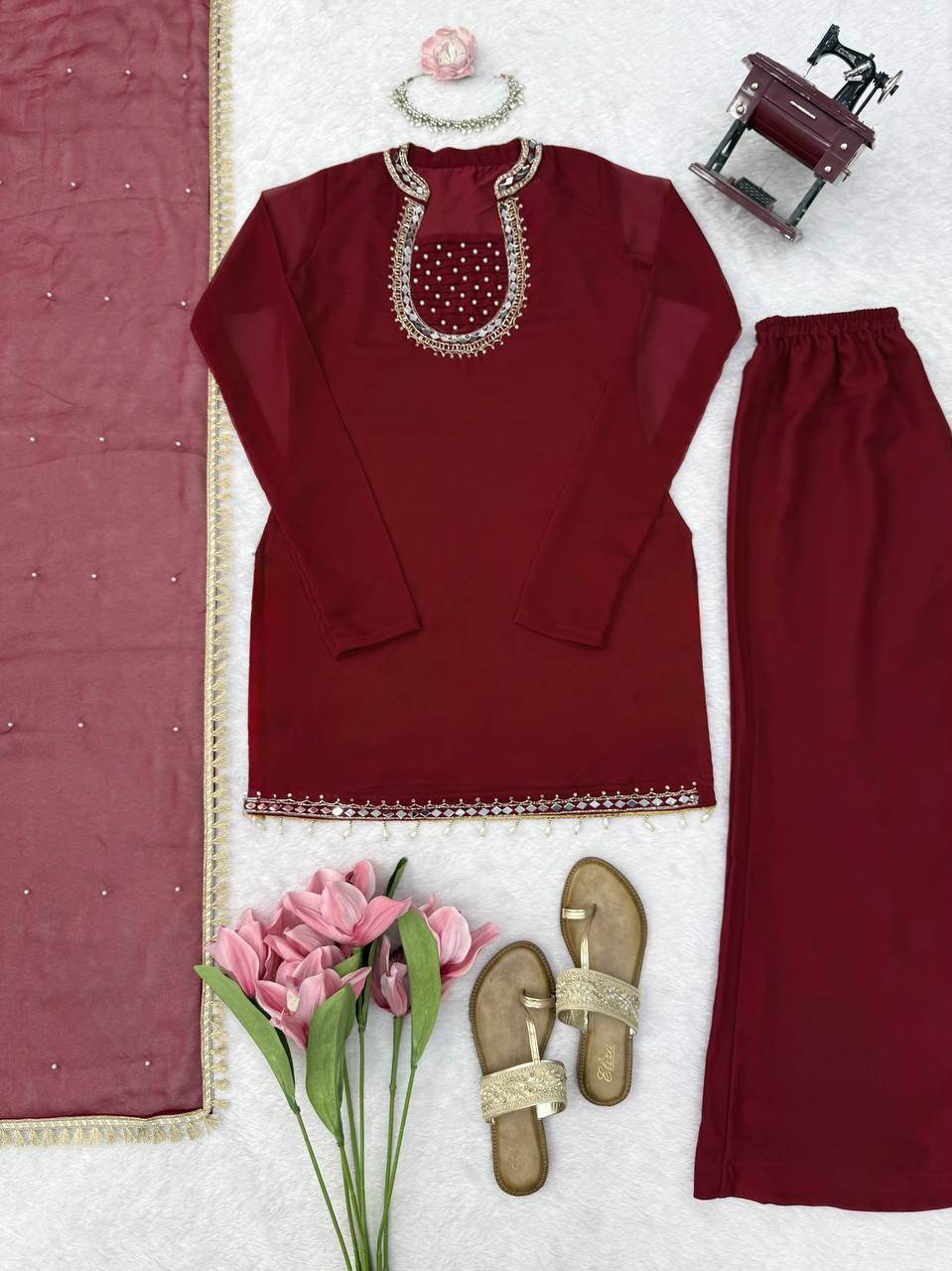 Premium Handwork With Real Mirror Work Designer Palazzo Set