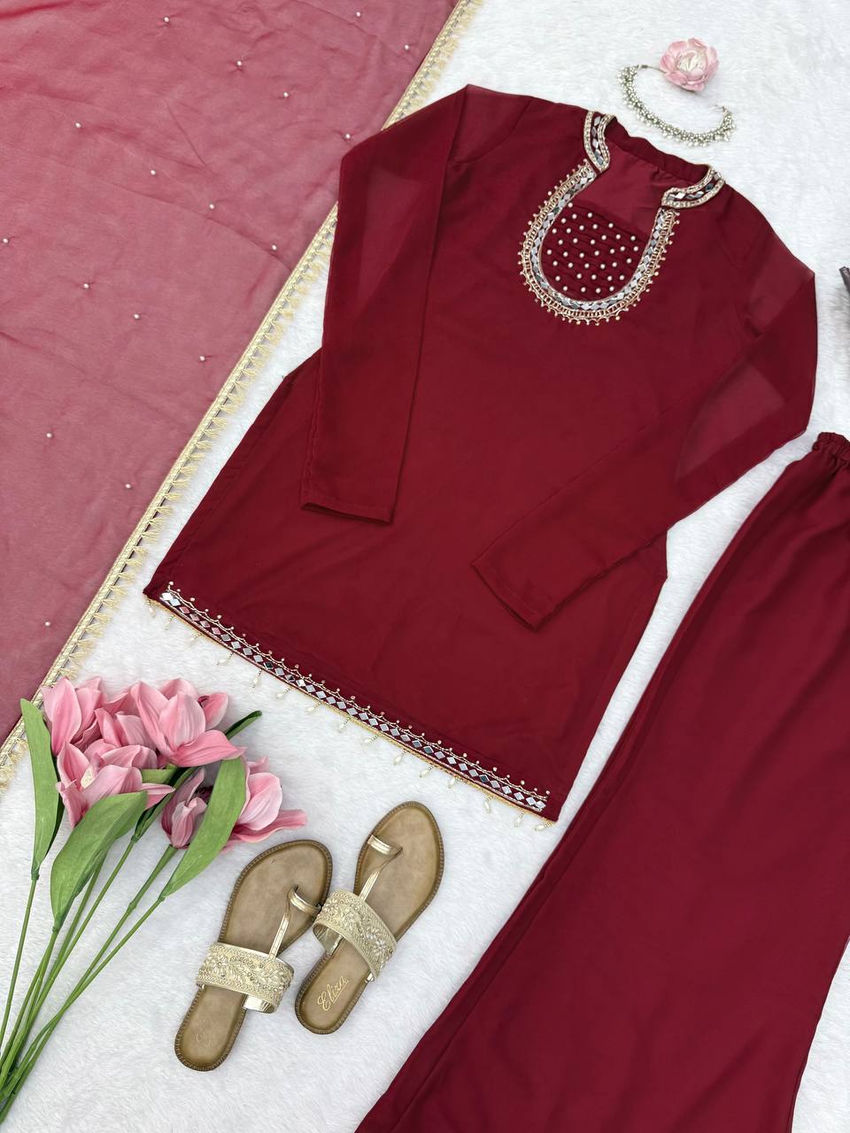 Premium Handwork With Real Mirror Work Designer Palazzo Set