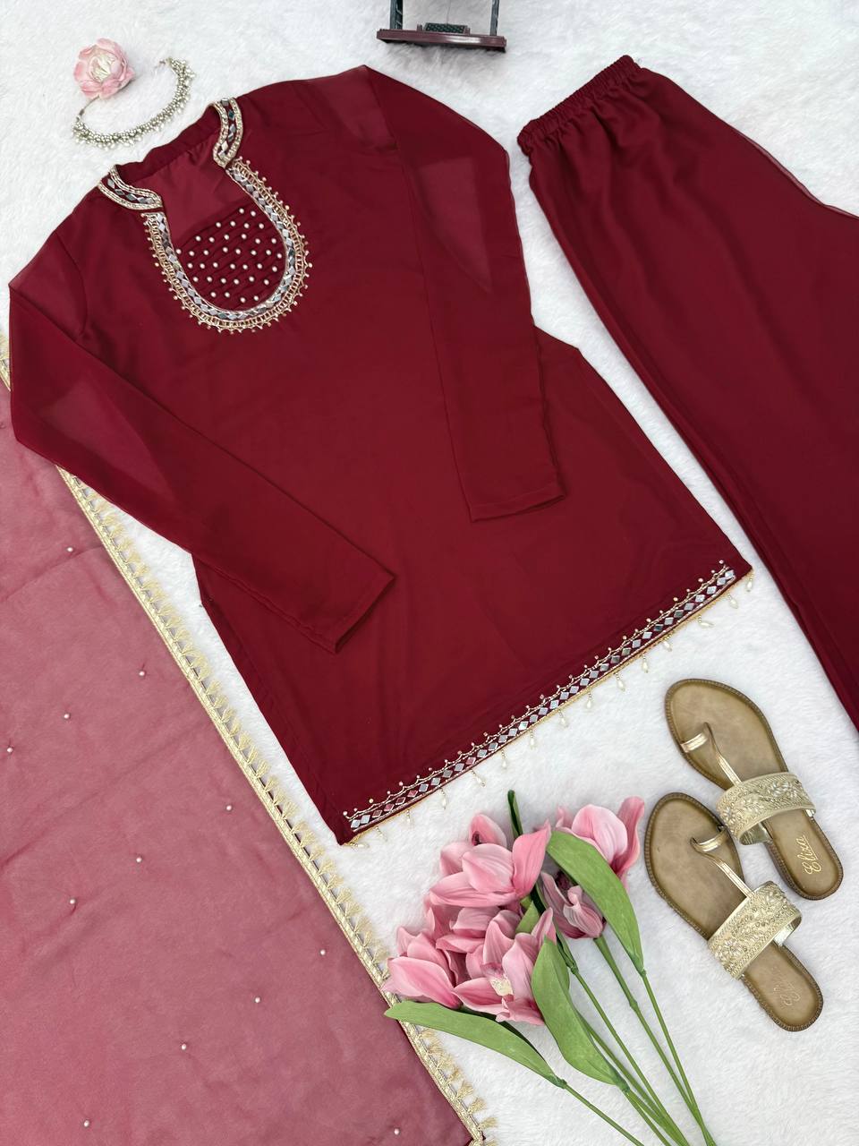 Premium Handwork With Real Mirror Work Designer Palazzo Set