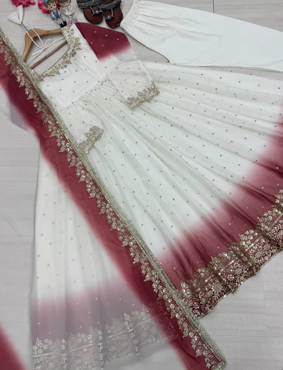 Heavy Dual Tone Peding Star Georgette Embroidery 5 mm Sequence Work Anarkali Suit