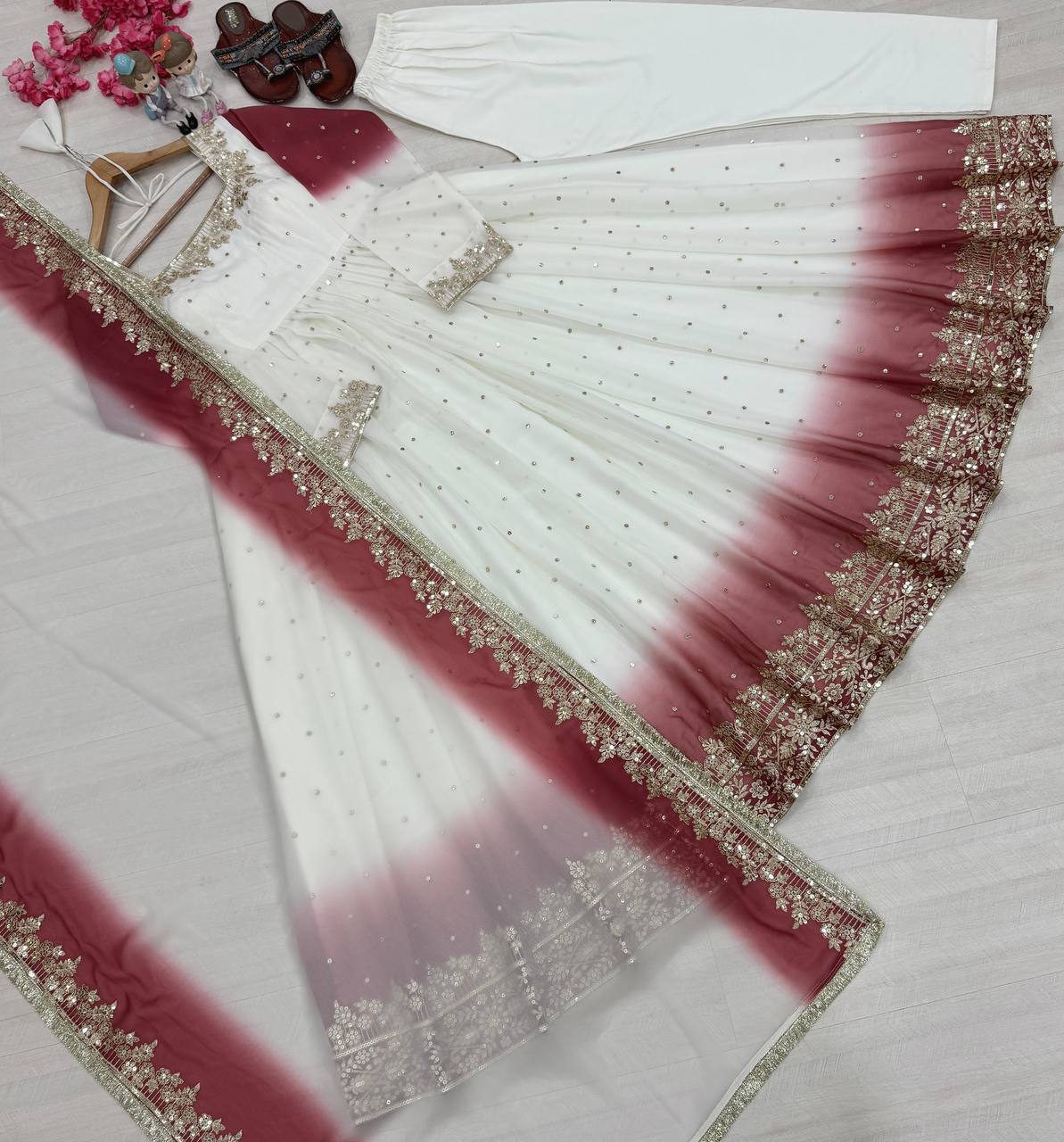 Heavy Dual Tone Peding Star Georgette Embroidery 5 mm Sequence Work Anarkali Suit