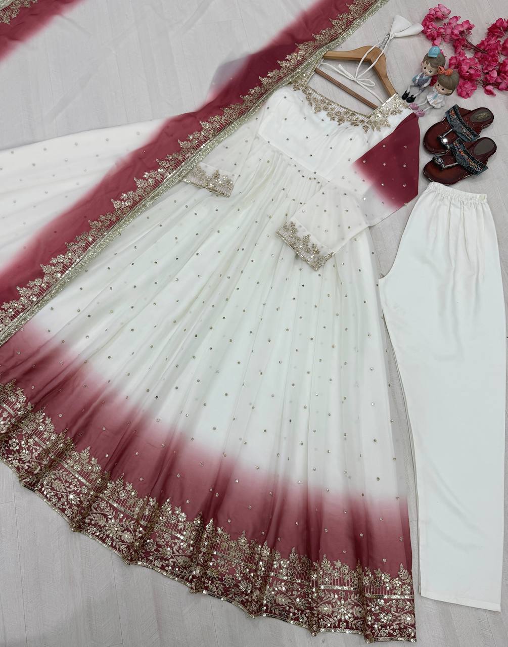 Heavy Dual Tone Peding Star Georgette Embroidery 5 mm Sequence Work Anarkali Suit