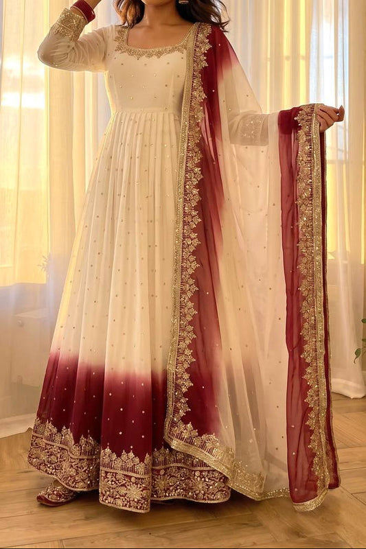 Heavy Dual Tone Peding Star Georgette Embroidery 5 mm Sequence Work Anarkali Suit