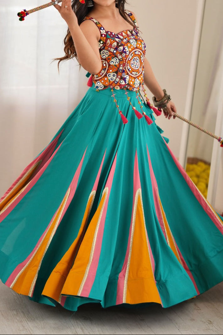 Designer Heavy Rayon Lehenga with Lagdi Patta Lace and Mirror Work
